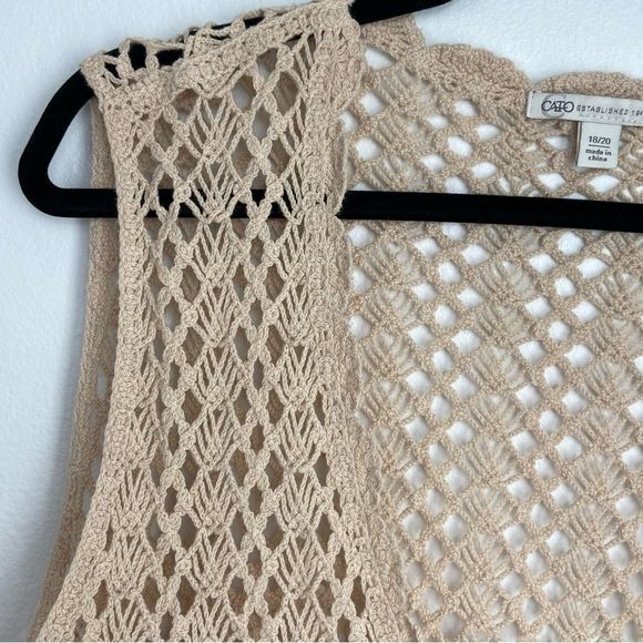 Cato Tan Floral Crochet Vest Women’s Plus Sz 18/20 Granny Square Hippie 70’s - Picture 6 of 12